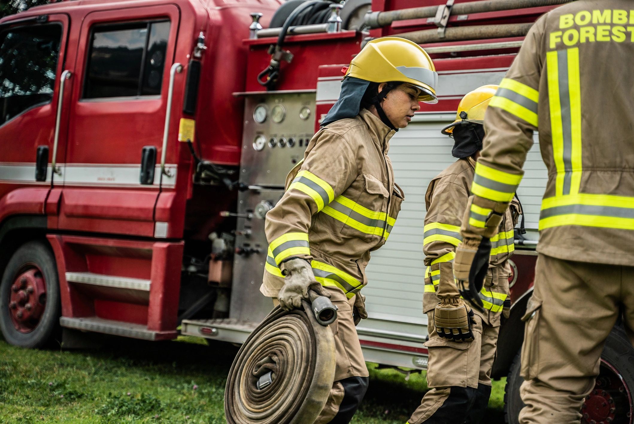 Rescue squad training with rope rescue equipment